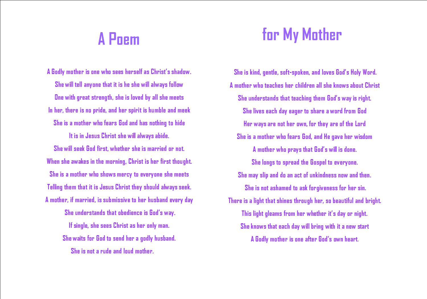 A Poem For You Mothers Day Kingdom Greeting Cards